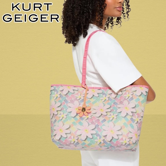 KURT GEIGER LONDON NWT Camden Floral Contrast Trim Shopper Tote Bag w/Pouch - Picture 6 of 17